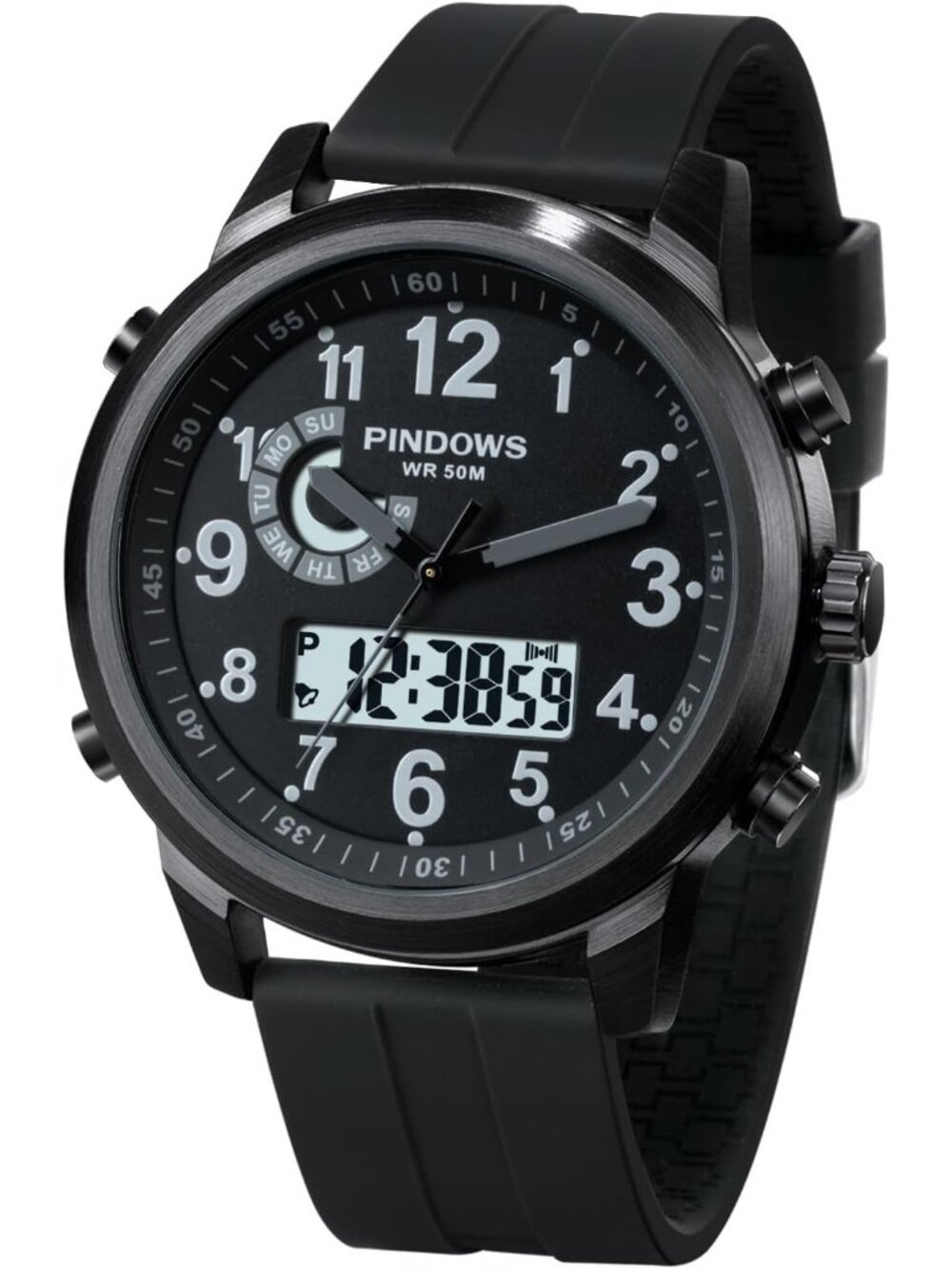 Mens Black Analog Quartz Waterproof Military Multifunctional LED Digital Watch